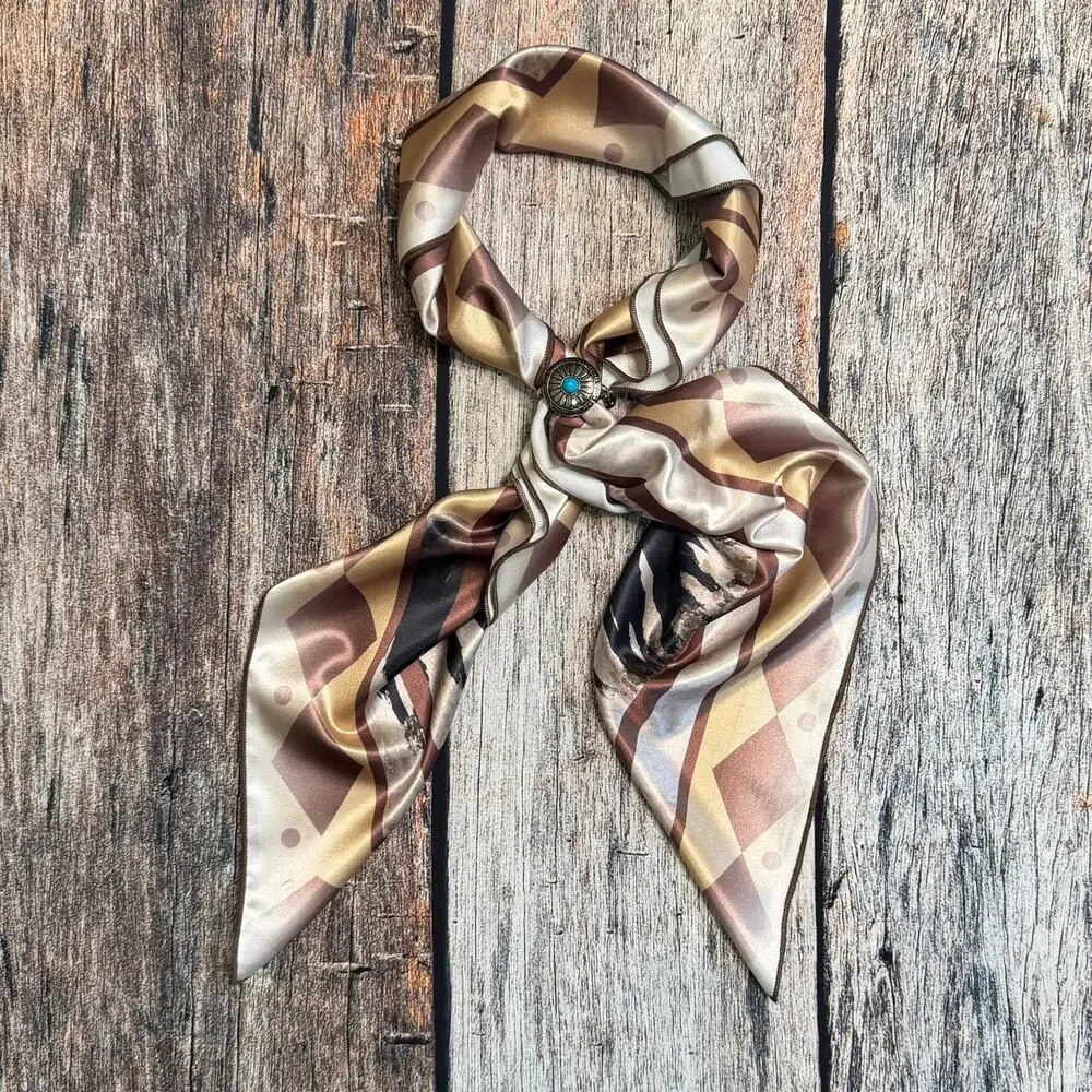 Horses Print Silky Polyester Wild Rag | 36x36 | Brown